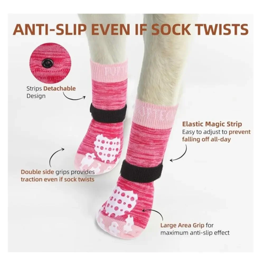 Pupteck Dog Socks Paw Protectors w/Grippers Color:Fuschia Size: XL